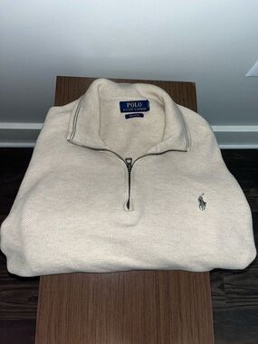 Polo by Ralph Lauren Men's Half-Zip Sweater in Cream with Gray Pony